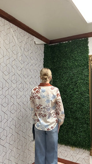Meadow Bloom Boho V-Neck Floral Long Sleeve Blouse-210 Womens Top-Little Daisy Closet-Baby In Bloom