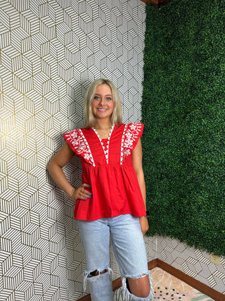 Red Embroidered Shirt