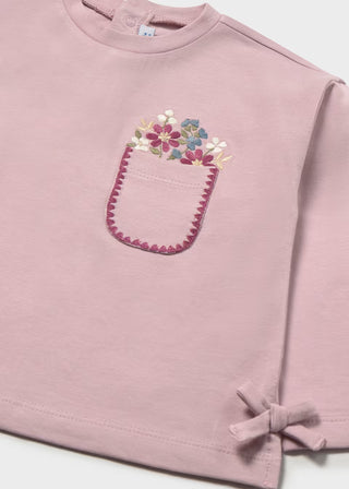 Sweet Lavender Floral Pocket Long-Sleeve Top with Side Bows-130 Kids Tops-Mayoral USA-Baby In Bloom