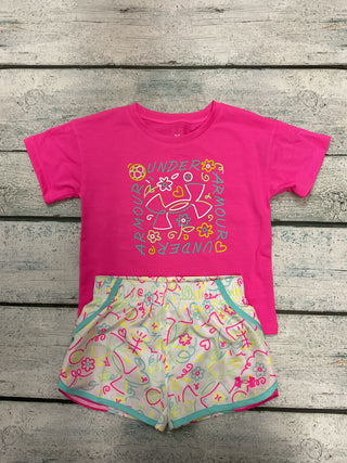 UA Pink Rave "Doodle" Graphic Athletic Performance Short Set-150 Kids Sets-Under Armour-Baby In Bloom