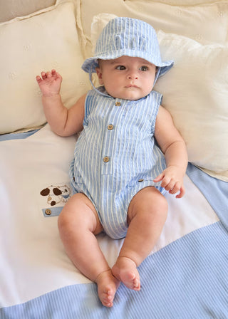 Baby Boy Seaside Striped Romper & Matching Sun Hat Set-150 Kids Sets-Mayoral USA-Baby In Bloom