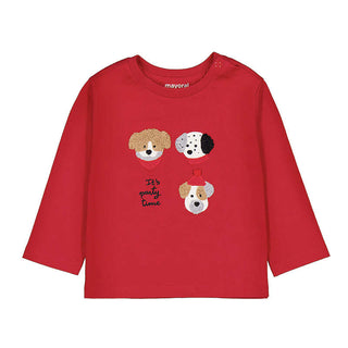 Soft Cotton Red Puppy Shirt - Durable "Party Time" Long Sleeve Tee-130 Kids Tops-Mayoral USA-Baby In Bloom