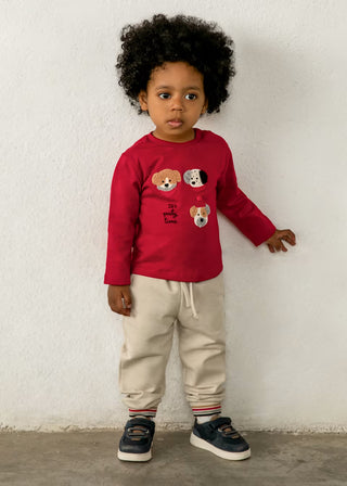 Soft Cotton Red Puppy Shirt - Durable "Party Time" Long Sleeve Tee-130 Kids Tops-Mayoral USA-Baby In Bloom