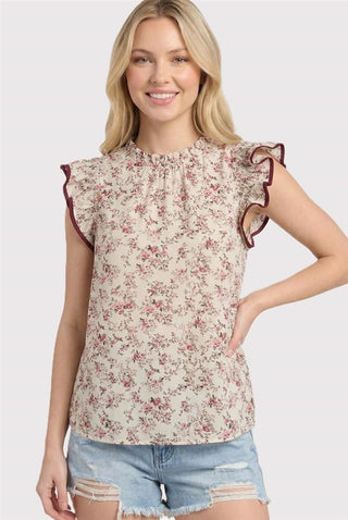 Petal Pink Smocked Floral Ruffle Sleeve Blouse-210 Womens Top-Stacccato-Baby In Bloom