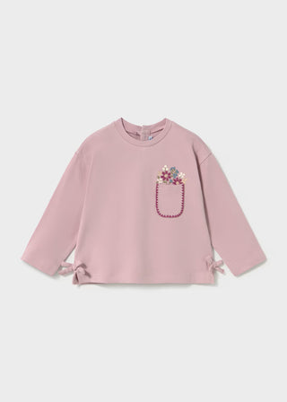 Sweet Lavender Floral Pocket Long-Sleeve Top with Side Bows-130 Kids Tops-Mayoral USA-Baby In Bloom