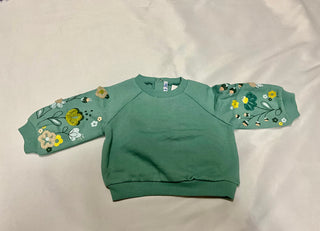 Teal Sweatshirt with Floral Details