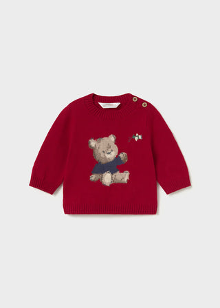 Mayoral Baby Red Teddy Bear Knit Sweater – Cozy Shoulder-Button Pullover-130 Kids Tops-Mayoral USA-Baby In Bloom