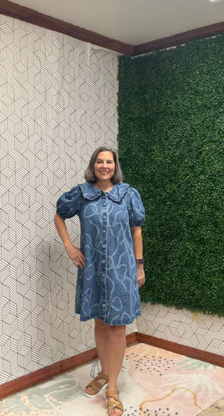 Bow Pattern Denim Dress