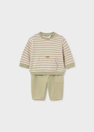Essential Sage Green Striped Baby Sweatshirt-130 Kids Tops-Mayoral USA-Baby In Bloom