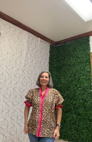 Leopard Print Contrast Edge Blouse