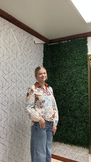 Meadow Bloom Boho V-Neck Floral Long Sleeve Blouse-210 Womens Top-Little Daisy Closet-Baby In Bloom