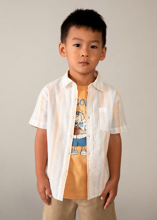 Premium Boys’ Striped Linen Short-Sleeve Summer Shirt-130 Kids Tops-Mayoral USA-Baby In Bloom