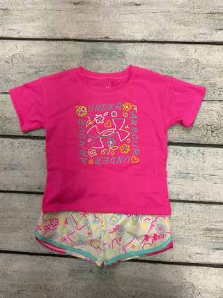 UA Pink Rave "Doodle" Graphic Athletic Performance Short Set-150 Kids Sets-Under Armour-Baby In Bloom