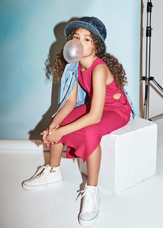 Magenta Ribbed Midi Dress