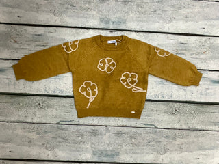 Mustard flower appliqué sweater
