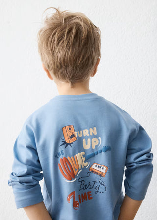 Boys' "Turn Up The Volume" 100% Cotton Long Sleeve Graphic Tee-130 Kids Tops-Mayoral USA-Baby In Bloom