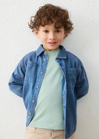 Classic Long Sleeve Denim Shirt – Ultra-Soft Vintage Wash-130 Kids Tops-Mayoral USA-Baby In Bloom