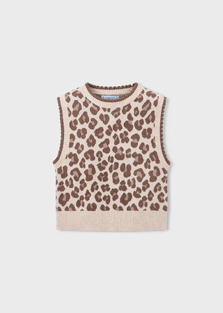 Mayoral Girls' Chic Leopard Knit Sweater Vest – Trendy Scalloped Layering Piece-130 Kids Tops-Mayoral USA-Baby In Bloom