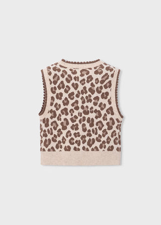 Mayoral Girls' Chic Leopard Knit Sweater Vest – Trendy Scalloped Layering Piece-130 Kids Tops-Mayoral USA-Baby In Bloom