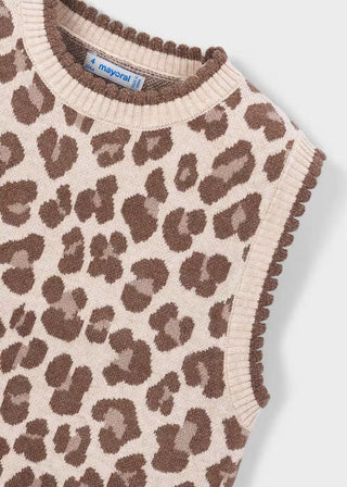 Mayoral Girls' Chic Leopard Knit Sweater Vest – Trendy Scalloped Layering Piece-130 Kids Tops-Mayoral USA-Baby In Bloom