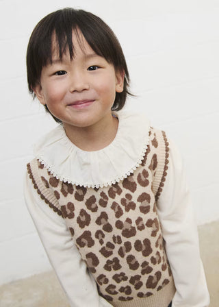 Mayoral Girls' Chic Leopard Knit Sweater Vest – Trendy Scalloped Layering Piece-130 Kids Tops-Mayoral USA-Baby In Bloom