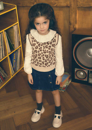 Mayoral Girls' Chic Leopard Knit Sweater Vest – Trendy Scalloped Layering Piece-130 Kids Tops-Mayoral USA-Baby In Bloom