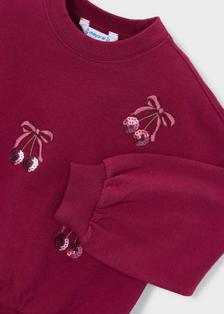 Girls' Mayoral Sequin Cherry Bow Sweatshirt – Berry Red-130 Kids Tops-Mayoral USA-Baby In Bloom