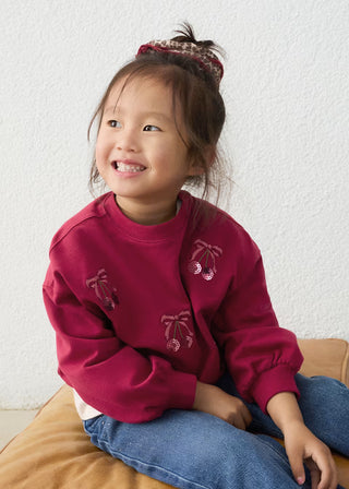 Girls' Mayoral Sequin Cherry Bow Sweatshirt – Berry Red-130 Kids Tops-Mayoral USA-Baby In Bloom
