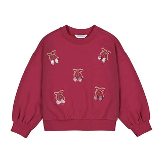 Girls' Mayoral Sequin Cherry Bow Sweatshirt – Berry Red-130 Kids Tops-Mayoral USA-Baby In Bloom
