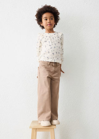 Girls' Scalloped Pocket Wide-Leg Jeans – Earthy Taupe-140 Kids Bottoms-Mayoral USA-Baby In Bloom