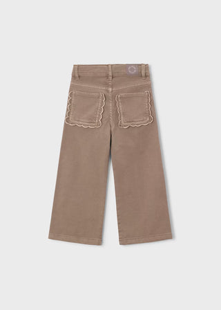 Girls' Scalloped Pocket Wide-Leg Jeans – Earthy Taupe-140 Kids Bottoms-Mayoral USA-Baby In Bloom