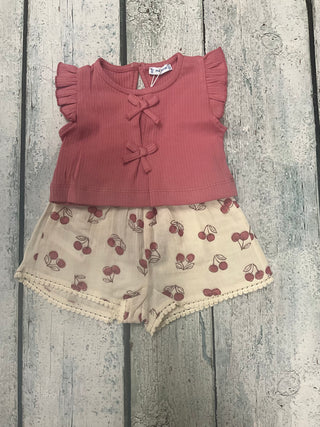 Cream Shorts with Cherries-140 Kids Bottoms-Mayoral USA-Baby In Bloom