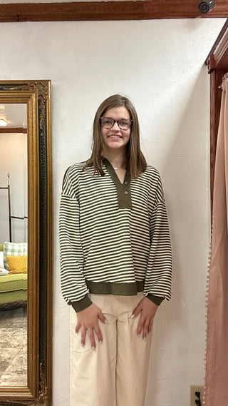 Olive Stripe Shirt-Distress-Bibi-Baby In Bloom