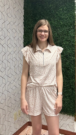 Safari Chic Leopard Zip Polo 2-Piece Short Set-230 Womens Dress/Romper/jump-Little Daisy Closet-Baby In Bloom