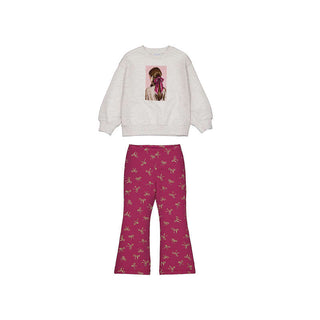 Girls' Graphic Cotton-Blend Crewneck Sweater - Pink Bow Design-140 Kids Bottoms-Mayoral USA-Baby In Bloom