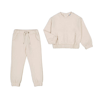 Ivory Textured Floral Joggers-Distress-Mayoral USA-Baby In Bloom