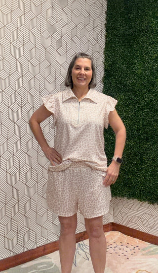 Safari Chic Leopard Zip Polo 2-Piece Short Set-230 Womens Dress/Romper/jump-Little Daisy Closet-Baby In Bloom