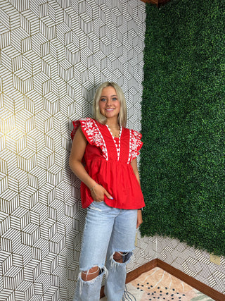 Red Embroidered Shirt