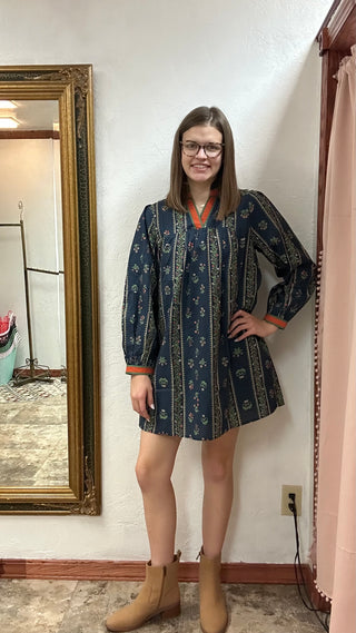 Navy & Orange Floral Dress-Distress-Jodfi-Baby In Bloom