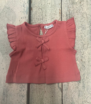 Pink Ribbed Tie Front Shirt-130 Kids Tops-Mayoral USA-Baby In Bloom