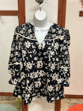 Black Floral Shirt-210 Womens Top-Umgee-Baby In Bloom