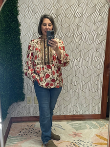 Ecru fall floral blouse