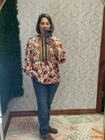 Ecru fall floral blouse