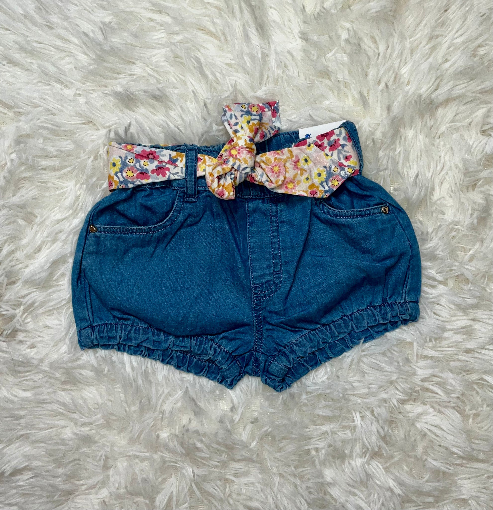 Denim Shorties with Floral Tie