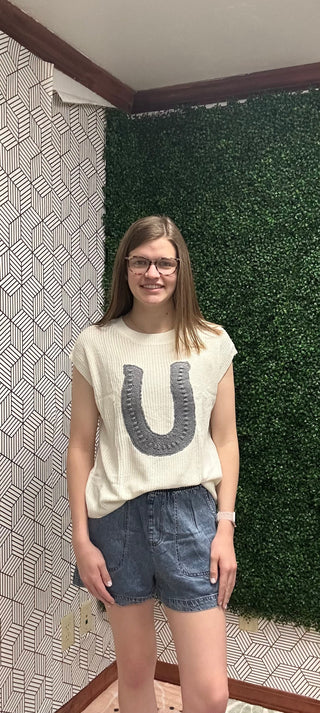 Lucky Horseshoe Western Crochet Knit Sweater-210 Womens Top-Little Daisy Closet-Baby In Bloom