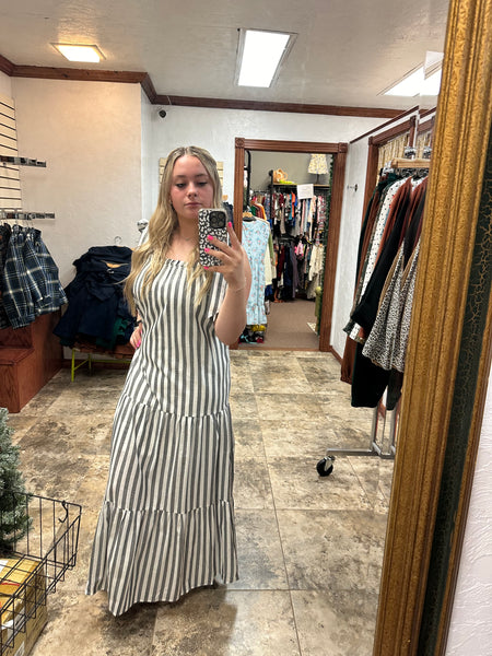 Womens Charcoal Stripe Dress