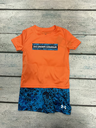 Under Armour Tech Printed SS Set – Apollo Orange / Blue-150 Kids Sets-Under Armour-Baby In Bloom