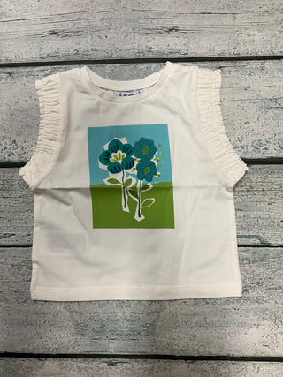 Blue Blossom Ruffle Sleeve Top-130 Kids Tops-Mayoral USA-Baby In Bloom