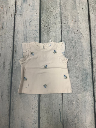 White Shirt with Embroidered Blue Flowers-130 Kids Tops-Mayoral USA-Baby In Bloom