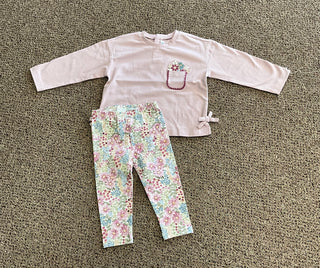 Sweet Lavender Floral Pocket Long-Sleeve Top with Side Bows-130 Kids Tops-Mayoral USA-Baby In Bloom